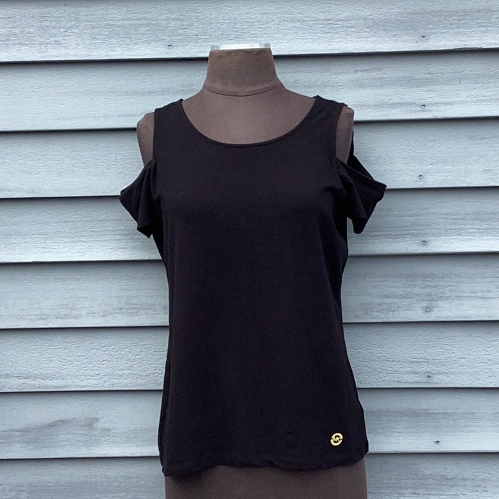MICHAEL Michael Kors Black Cold Shoulder Tee Medium